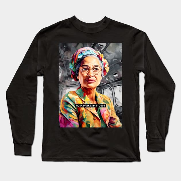 Black History Month: The Back of the Bus with Rosa Parks on a Dark Background Long Sleeve T-Shirt by Puff Sumo